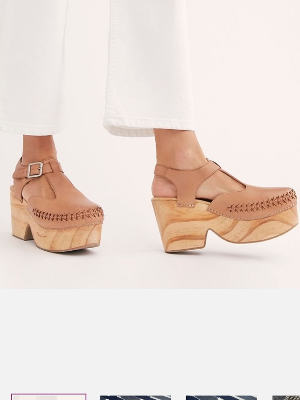 Free People Tan Leather Platform Clogs with Woven Detail